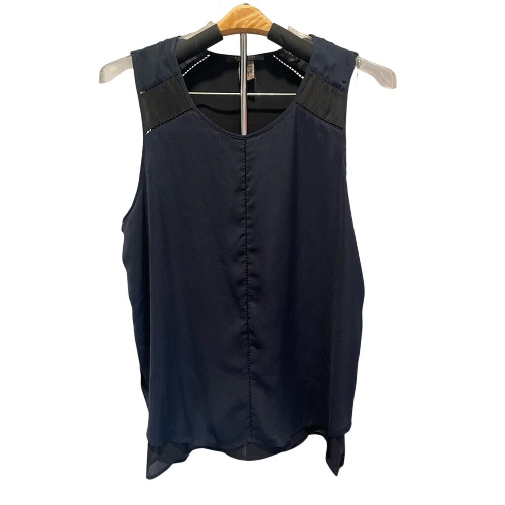 Scotch & Soda Maison Scotch Navy Blue‎ Sleeveless Layered Top Mesh Lace 4 L